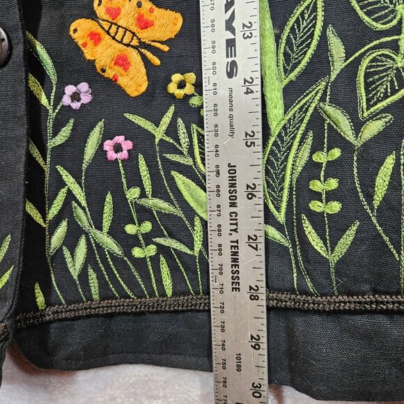 The Quaker Factory Embroidered Jacket Womens L Flwoers Butterflies floral retro - Picture 9 of 12